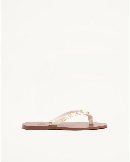 Valentino Garavani Natural Rockstud Calfskin Thong Sandal 05Mm 35.5