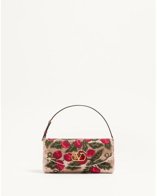 Valentino Garavani Pink Vain Soft Embroidered Small Shoulder Bag