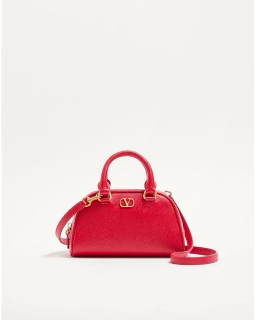 Valentino Garavani Red Mini Vlogo Signature Bowling Bag