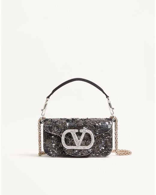 Valentino Garavani Metallic Locò Small Embroidered Shoulder Bag With Jewel Logo