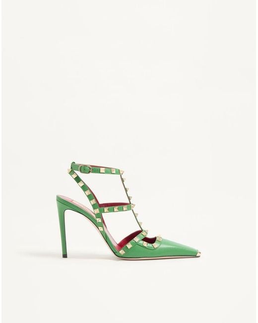 Valentino Garavani Green Rockstud Kidskin Pumps 100Mm 36.5