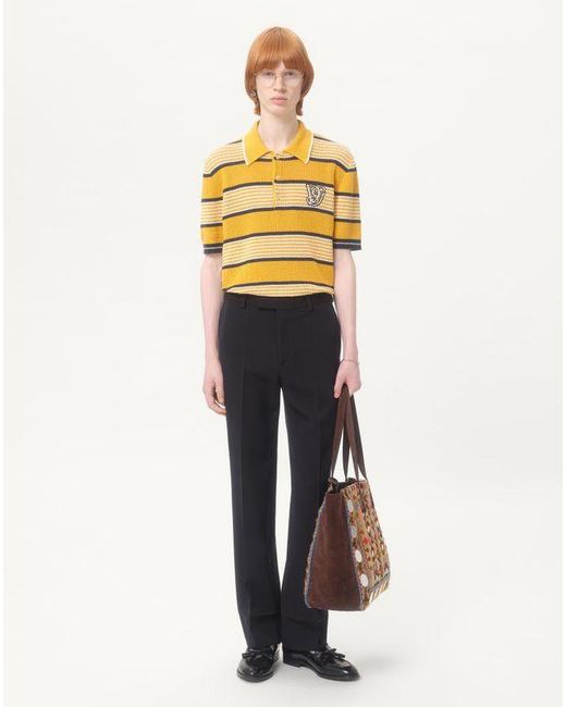 メンズ Valentino リネン X コットン Vgパッチ ロングスリープ ポロシャツ おとこ イエロー/ブルー Yellow