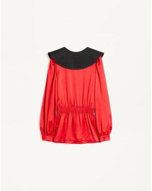 Valentino ダブルサテン トップス 女性 ブライトオレンジ/ブラック Red