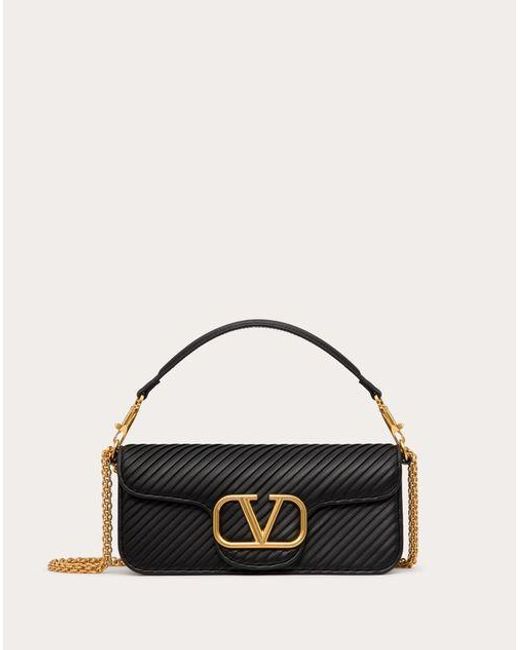 Valentino Garavani Black Locò Shoulder Bag In Pleated Nappa