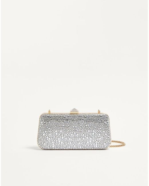 Valentino Garavani White Carry Secrets Rhinestone Minaudiere