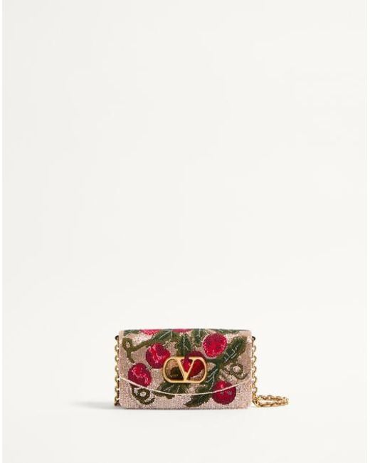 Valentino Garavani ヴァレンティノ ガラヴァーニ ヴェイン エンブロイダリー ショルダークラッチバッグ 女性 ベージュ/マルチカラー White