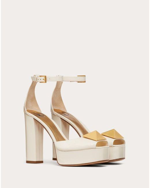 Valentino Garavani Natural Open Toe Pump With One Stud Platform In Patent Leather 120mm