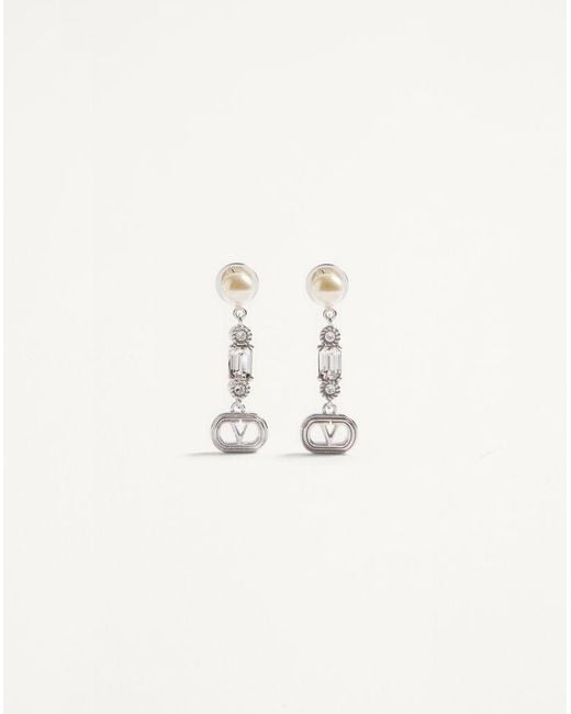 Valentino Garavani Natural Ovalette Metal, Pearl And Swarovski Crystal Earrings
