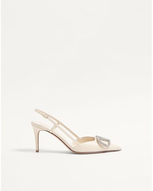 Valentino Garavani Natural Vlogo Signature Slingback Pump In Calfskin Leather 80mm