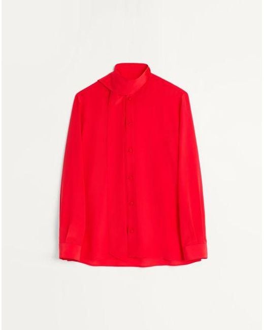 Camisa De Crepé De China Con Chal En El Cuello Hombre Valentino de hombre de color Red