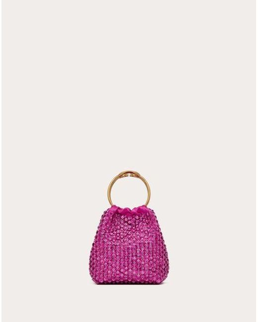 Valentino Garavani Pink Small Carry Secrets Embroidered Bucket Bag