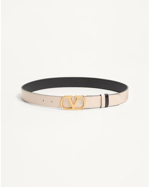 Valentino Garavani Natural Vlogo Signature Reversible Shiny Calfskin Belt