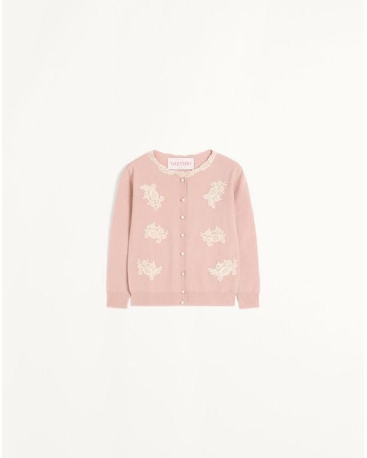 Valentino Pink Embroidered Cardigan With Lace Inserts