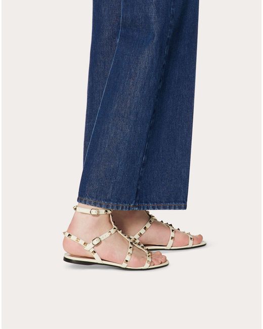 rockstud calfskin ankle strap flat sandal