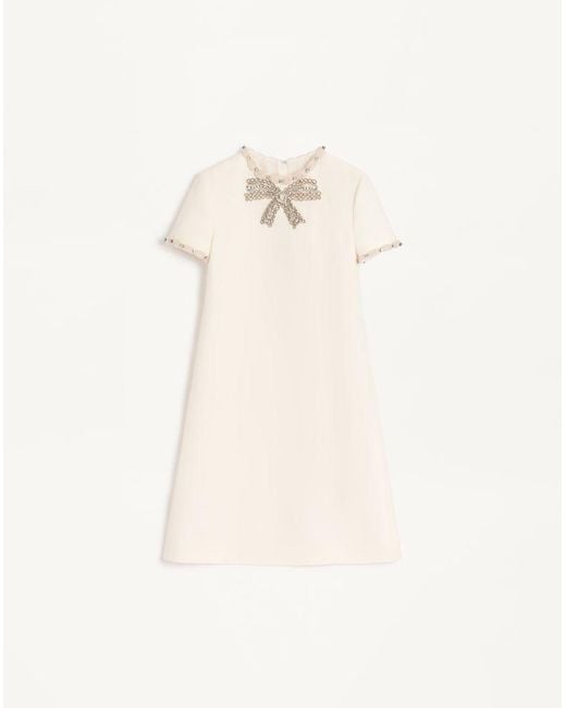 Valentino Natural Embroidered Crepe Couture Short Dress 36