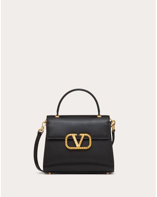 Valentino Garavani Black Rockstud Grainy Leather Handbag