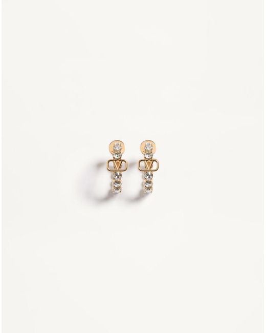 Valentino Garavani White Vlogo Signature Metal And Swarovski Crystal Earrings