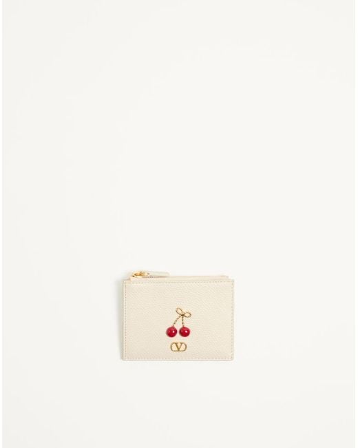 Valentino Garavani Natural Cherryfic Grainy Calfskin Cardholder