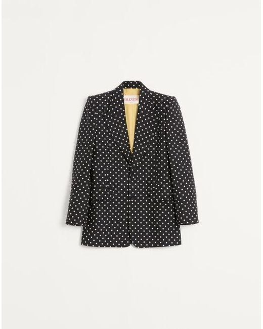 メンズ Valentino プリュドゥポワプリント シャンタンシルク シングルブレスト ジャケット おとこ ブラック/バーチ Black