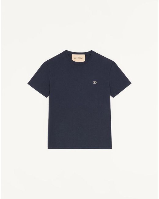 Valentino Blue Cotton T-Shirt With Vlogo Embroidery for men