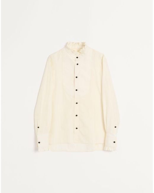 Valentino Natural Cotton Poplin Shirt With Plastron And Ruffles 40 for men