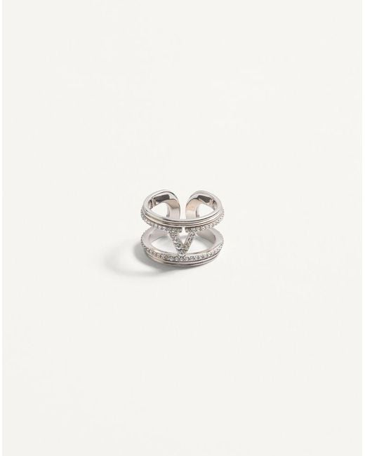 Valentino Garavani White Ovalette Metal And Swarovski Crystal Ring