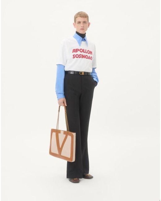 メンズ Valentino ヴァレンティノ アポロン ディオニソスプリント コットン Tシャツ おとこ ホワイト/レッド Pink
