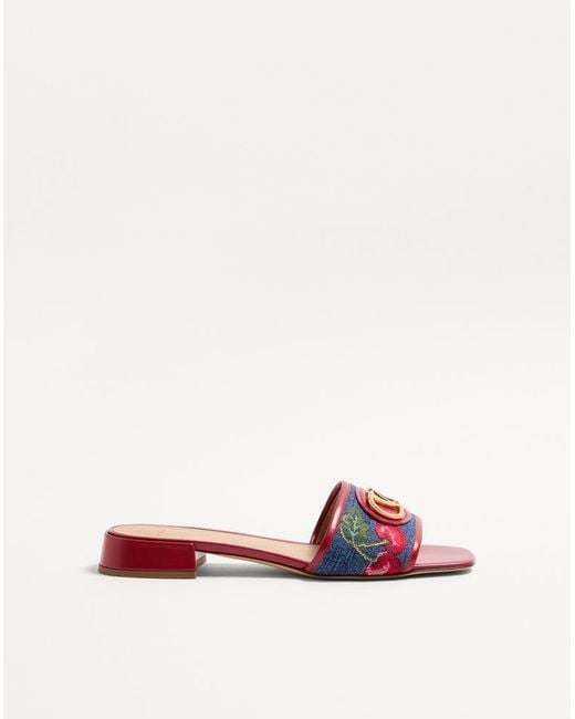 Valentino Garavani White Vlogo Signature Denim Slide Sandal With Cherryfic Embroidery 20Mm 35.5