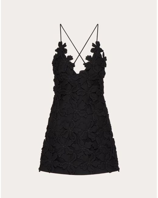 Valentino Black Embroidered Crepe Couture Short Dress
