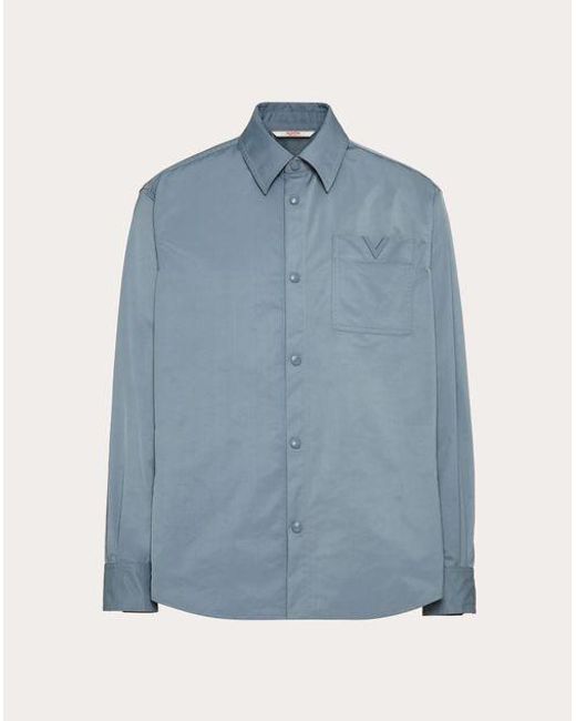 Valentino Blue Nylon Shirt Jacket With Rubberised V Detail for men