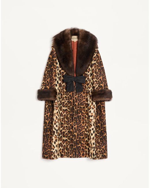 Valentino Brown Fauve Eclat Spotted Wool Cloth Coat 40