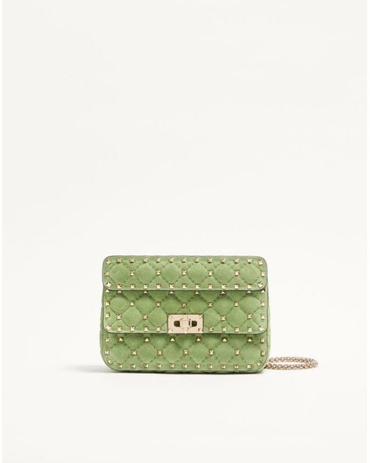 Valentino Garavani Green Rockstud Spike Small Suede Bag