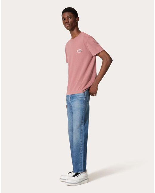 メンズ Valentino Vロゴ シグネチャーパッチ コットン Tシャツ おとこ モーブ 3xl Pink