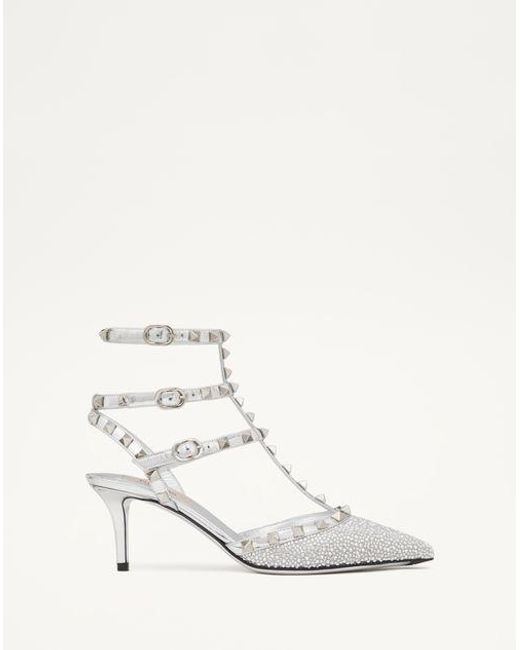 Valentino Garavani White Rockstud Pump With Crystals And Micro Studs 65Mm