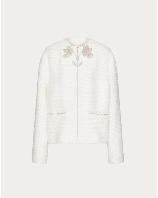 Valentino Natural Embroidered Glaze Tweed Jacket