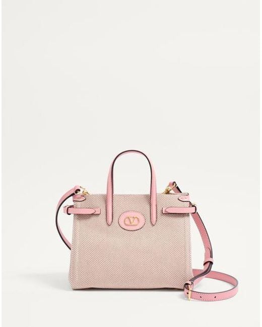 Valentino Garavani ヴァレンティノ ガラヴァーニ アンティーブ キャンバス X カロング スモール トート 女性 ナチュラル/タバコ/ピーチローズ Pink