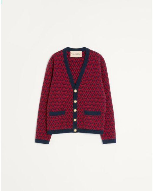 Cardigan En Laine Avec Motif Toute La V Homme Valentino pour homme en coloris Red