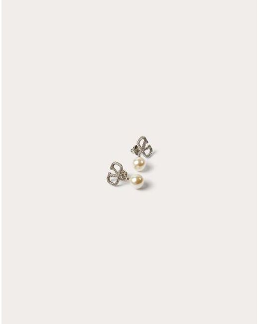 Valentino Garavani Natural Vlogo Signature Metal Earrings With Crystals And Pearls In Swarovski® Crystal