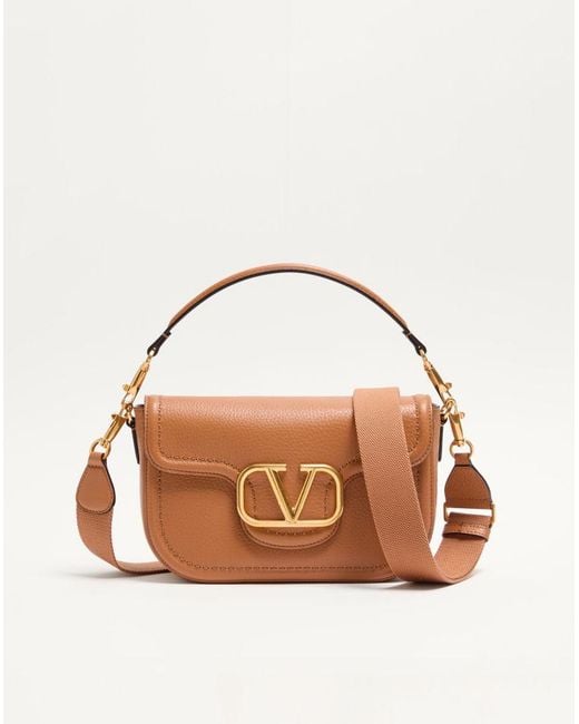 Valentino Garavani Brown Alltime Grainy Calfskin Shoulder Bag