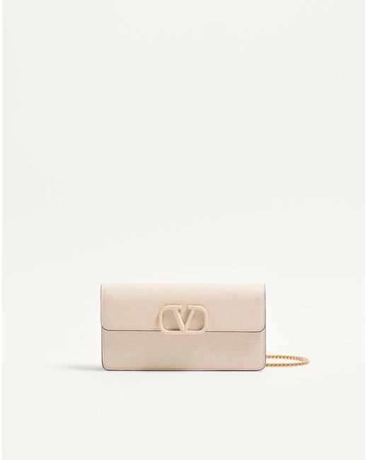 Valentino Garavani Natural Vlogo Signature Grainy Calfskin Wallet With Chain
