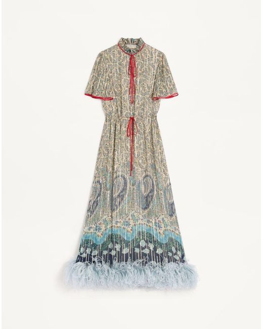 Valentino White Pekin Midi Dress With Voyage Imaginaire Paisley