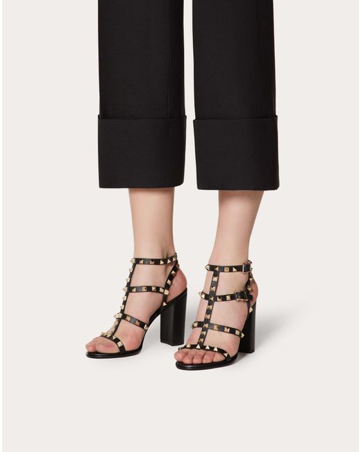 Valentino Leather Rockstud Cage Sandals in Black - Lyst