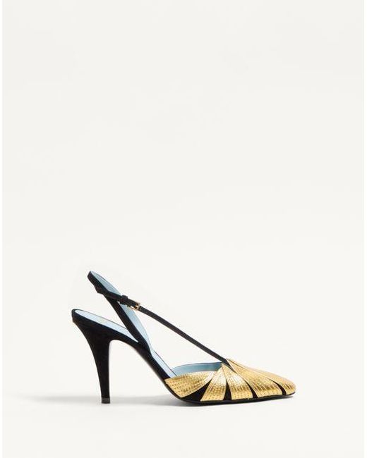 Valentino Garavani フォリフォリアージュ スエード スリングバック パンプス 90 Mm 女性 ブラック/ゴールド Natural