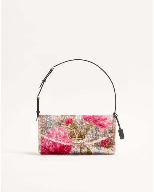Valentino Garavani Pink Devain Small Embroidered Shoulder Bag
