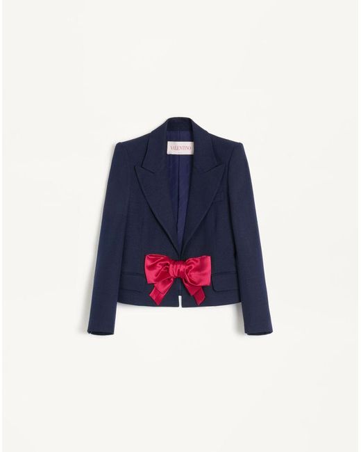 Valentino Blue Bow Wool Long Sleeve Blazer