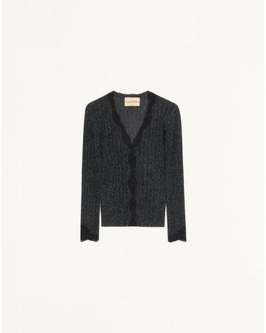 Valentino Black Lurex Knitted Cardigan With Lace