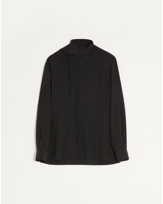 Valentino Black Crepe De Chine Silk Shirt With Scarf Collar for men