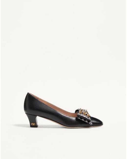 Valentino Garavani ボウワウ スタッズ キッドスキン パンプス 45mm 女性 ブラック Black