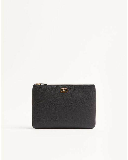 Valentino Garavani White Vlogo Signature Grainy Calfskin Clutch Bag