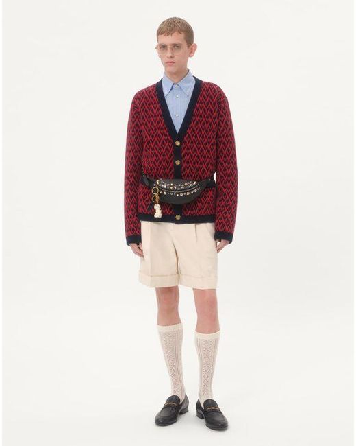 Cardigan En Laine Avec Motif Toute La V Homme Valentino pour homme en coloris Red